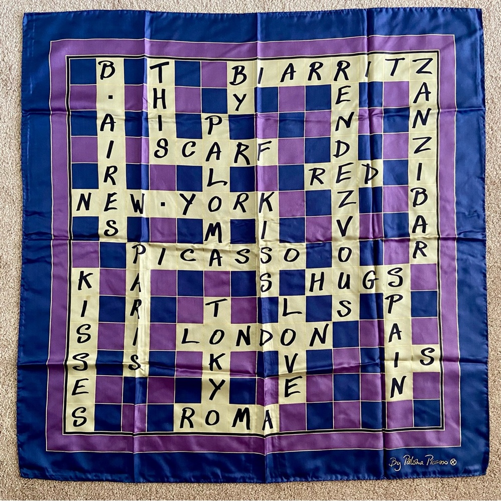 NEW Large Paloma Picasso Silk Scarf Crossword Puzzle